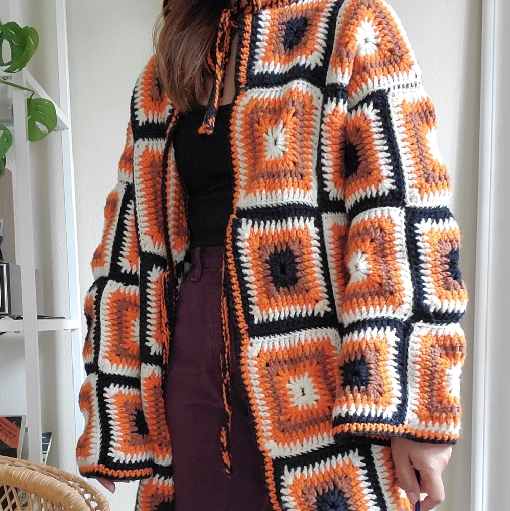 Vintage Handmade Granny Square Crochet  Sweater - Picture 11 of 15